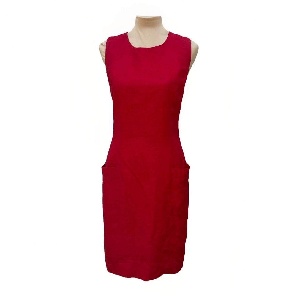 Vintage Kathryn Conover Size 12 Red Cage Back Sheath Dress Pockets Cocktail